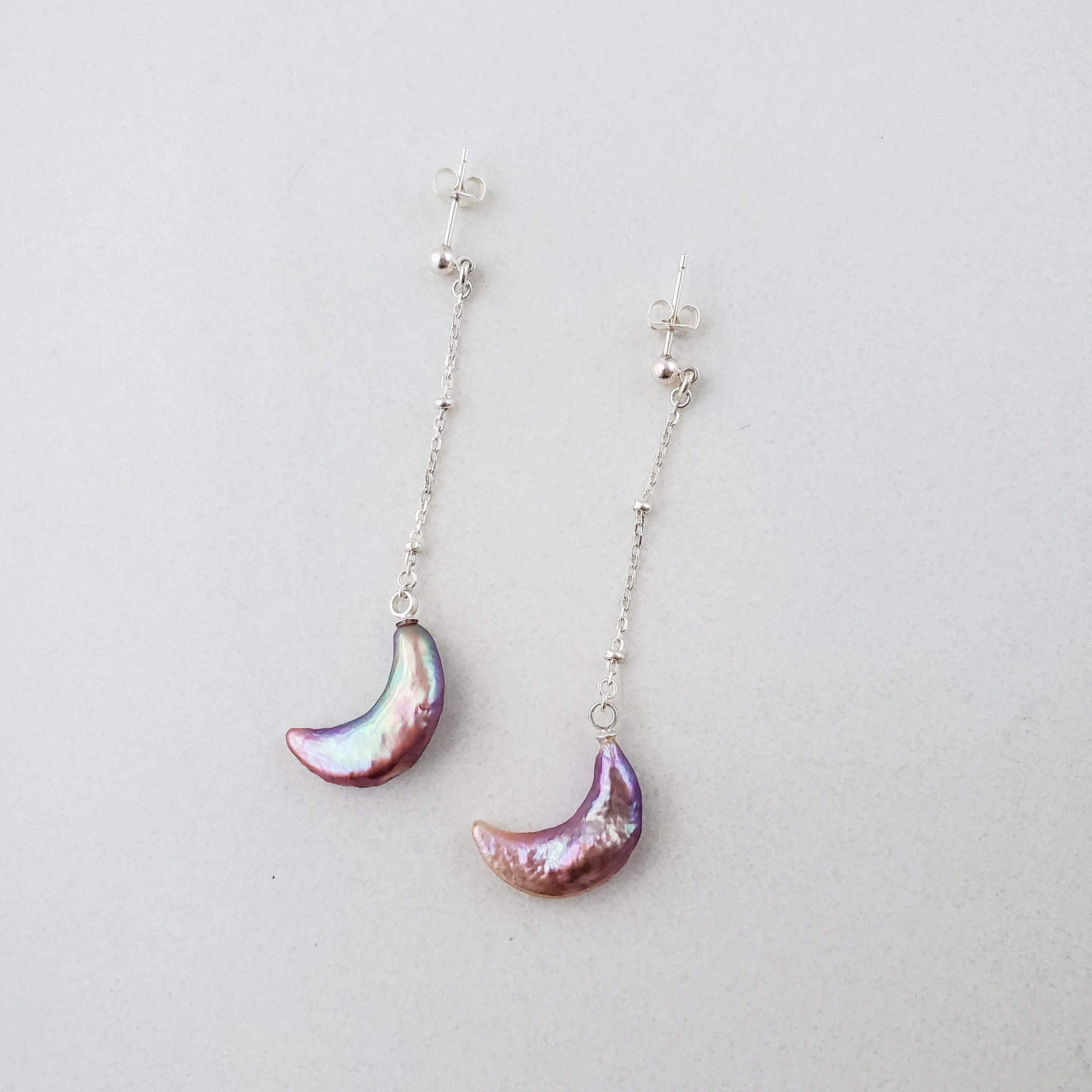 【イヤリングに変更可能】淡水パール ピンク オレンジ パープル 月 シルバー ピアス イヤリング Earrings1枚目の画像